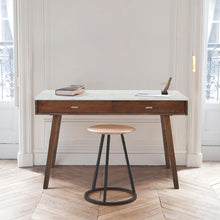 Load image into Gallery viewer, Viola 44" Rectangular Italian Carrara White Marble Writing Desk with Walnut Leg
