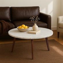 Load image into Gallery viewer, Andrea 31" Round Italian Carrara White Marble Coffee Table with Walnut Legs