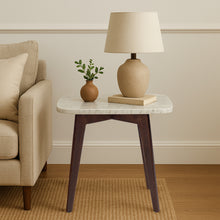 Load image into Gallery viewer, Marco 12" x 21" Rectangular Italian Carrara White Marble Table with Walnut Legs