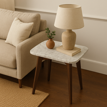 Load image into Gallery viewer, Marco 12" x 21" Rectangular Italian Carrara White Marble Table with Walnut Legs