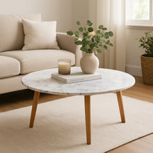 Load image into Gallery viewer, Andrea 31" Round Italian Carrara White Marble Coffee Table with Oak Legs