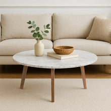 Load image into Gallery viewer, Andrea 31" Round Italian Carrara White Marble Coffee Table with Oak Legs
