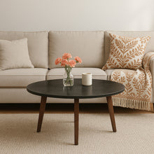 Load image into Gallery viewer, Andrea 31" Round Black Marble Coffee Table with Walnut Legs