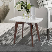 Load image into Gallery viewer, Cima 12&quot; x 21&quot; Rectangular Italian Carrara White Marble Table with Walnut Legs