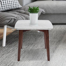 Load image into Gallery viewer, Gavia 19.5&quot; Square Italian Carrara White Marble Side Table with Walnut Legs