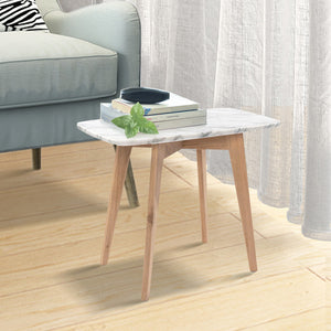 Cima 12" x 21" Rectangular Italian Carrara White Marble Table with Oak Legs