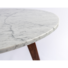 Load image into Gallery viewer, Avella 31&quot; Round Italian Carrara White Marble Dining Table with Walnut Legs