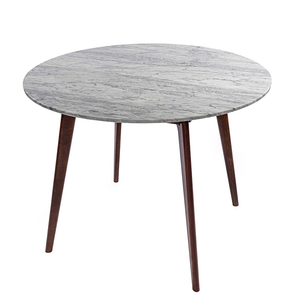 Avella 39" Round Italian Carrara White Marble Dining Table with Walnut Legs