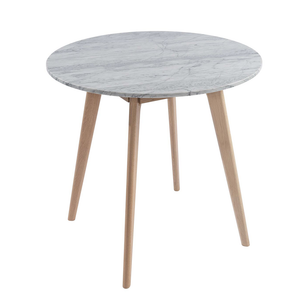Avella 31" Round Italian Carrara White Marble Dining Table with Oak Legs
