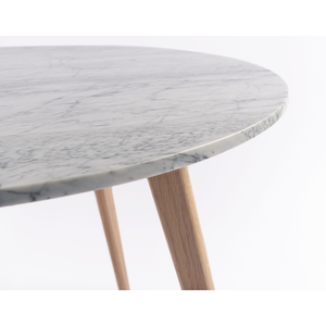 Avella 31" Round Italian Carrara White Marble Dining Table with Oak Legs