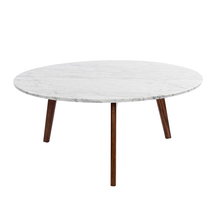 Load image into Gallery viewer, Stella 31&quot; Round Italian Carrara White Marble Coffee Table with Walnut Legs