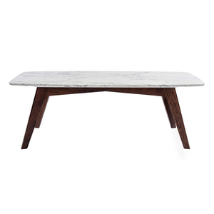 Faura 18" x 43.5" Rectangular Italian Carrara White Marble Table with Oak Legs