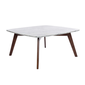 Vezzana 31" Square Italian Carrara White Marble Table with Oak Legs