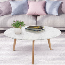 Load image into Gallery viewer, Stella 31&quot; Round Italian Carrara White Marble Coffee Table with Oak Legs