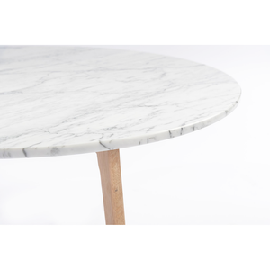 Stella 31" Round Italian Carrara White Marble Coffee Table with Oak Legs