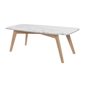 Faura 18" x 43.5" Rectangular Italian Carrara White Marble Table with Walnut Legs