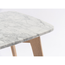 Load image into Gallery viewer, Faura 18&quot; x 43.5&quot; Rectangular Italian Carrara White Marble Table with Oak Legs
