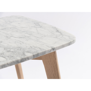 Faura 18" x 43.5" Rectangular Italian Carrara White Marble Table with Oak Legs