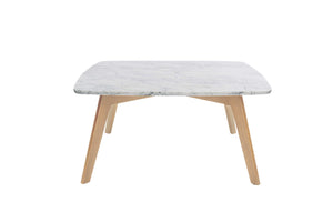Vezzana 31" Square Italian Carrara White Marble Table with Walnut Legs