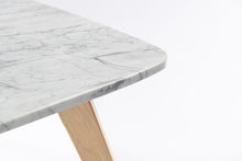 Load image into Gallery viewer, Vezzana 31&quot; Square Italian Carrara White Marble Table with Oak Legs