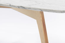 Load image into Gallery viewer, Vezzana 31&quot; Square Italian Carrara White Marble Table with Oak Legs