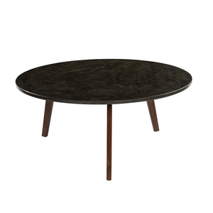 Stella 31" Round Black Marble Coffee Table with Walnut Legs