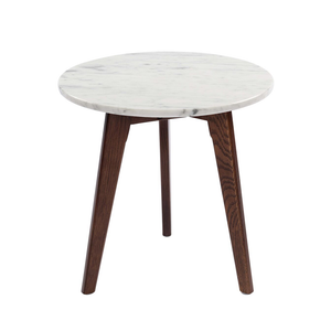 Cherie 15" Round Italian Carrara White Marble Table with Oak Legs