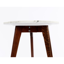Load image into Gallery viewer, Cherie 15&quot; Round Italian Carrara White Marble Table with Walnut Legs