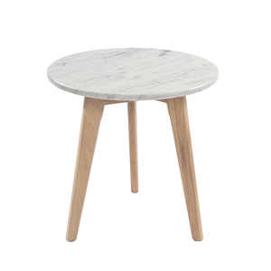 Cherie 15" Round Italian Carrara White Marble Table with Walnut Legs