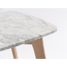 Load image into Gallery viewer, Cima 12&quot; x 21&quot; Rectangular Italian Carrara White Marble Table with Oak Legs