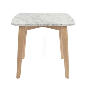 Gavia 19.5" Square Italian Carrara White Marble Side Table with Oak Legs