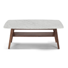 Load image into Gallery viewer, Laura 43&quot; Rectangular Italian Carrara White Marble Coffee Table with Walnut Shelf