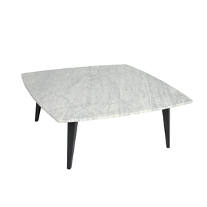 Prata 36" Square Italian Carrara White Marble Coffee Table with Metal Legs