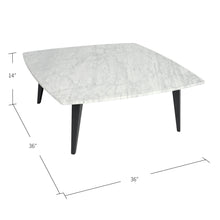 Load image into Gallery viewer, Prata 36&quot; Square Italian Carrara White Marble Coffee Table with Metal Legs