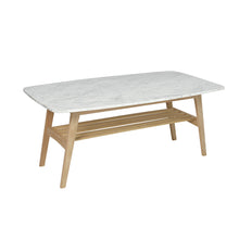 Load image into Gallery viewer, Laura 43&quot; Rectangular Italian Carrara White Marble Coffee Table with Oak Shelf
