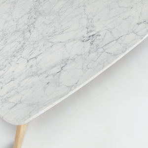 Laura 43" Rectangular Italian Carrara White Marble Coffee Table with Oak Shelf