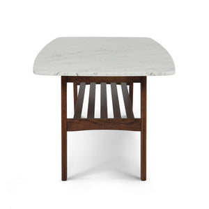 Laura 43" Rectangular Italian Carrara White Marble Coffee Table with Walnut Shelf