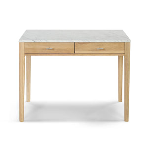 Meno 36" Rectangular Italian Carrara White Marble Console Table with Oak Leg