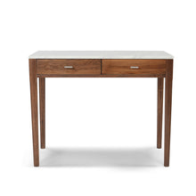 Load image into Gallery viewer, Meno 36&quot; Rectangular Italian Carrara White Marble Console Table with Walnut Leg