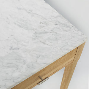 Meno 36" Rectangular Italian Carrara White Marble Console Table with Oak Leg