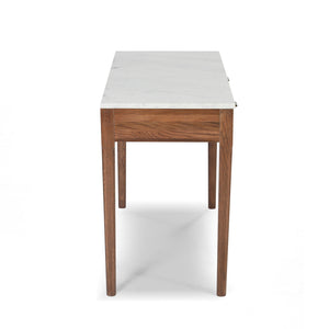 Meno 36" Rectangular Italian Carrara White Marble Console Table with Walnut Leg