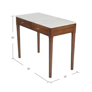 Meno 36" Rectangular Italian Carrara White Marble Console Table with Walnut Leg