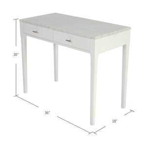Meno 36" Rectangular Italian Carrara White Marble Console Table with White Leg