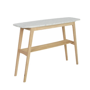 Castello 43" Rectangular Italian Carrara White Marble Console Table with Oak Shelf