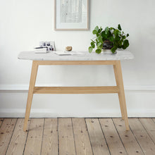 Load image into Gallery viewer, Castello 43&quot; Rectangular Italian Carrara White Marble Console Table with Oak Shelf