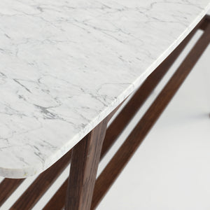 Castello 43" Rectangular Italian Carrara White Marble Console Table with Walnut Shelf