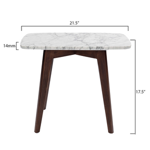 Cima 12" x 21" Rectangular Italian Carrara White Marble Table with Walnut Legs