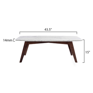 Faura 18" x 43.5" Rectangular Italian Carrara White Marble Table with Walnut Legs