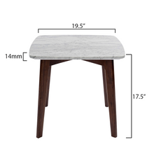 Load image into Gallery viewer, Gavia 19.5&quot; Square Italian Carrara White Marble Side Table with Walnut Legs