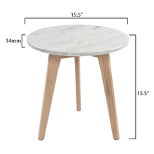 Load image into Gallery viewer, Cherie 15&quot; Round Italian Carrara White Marble Table with Oak Legs